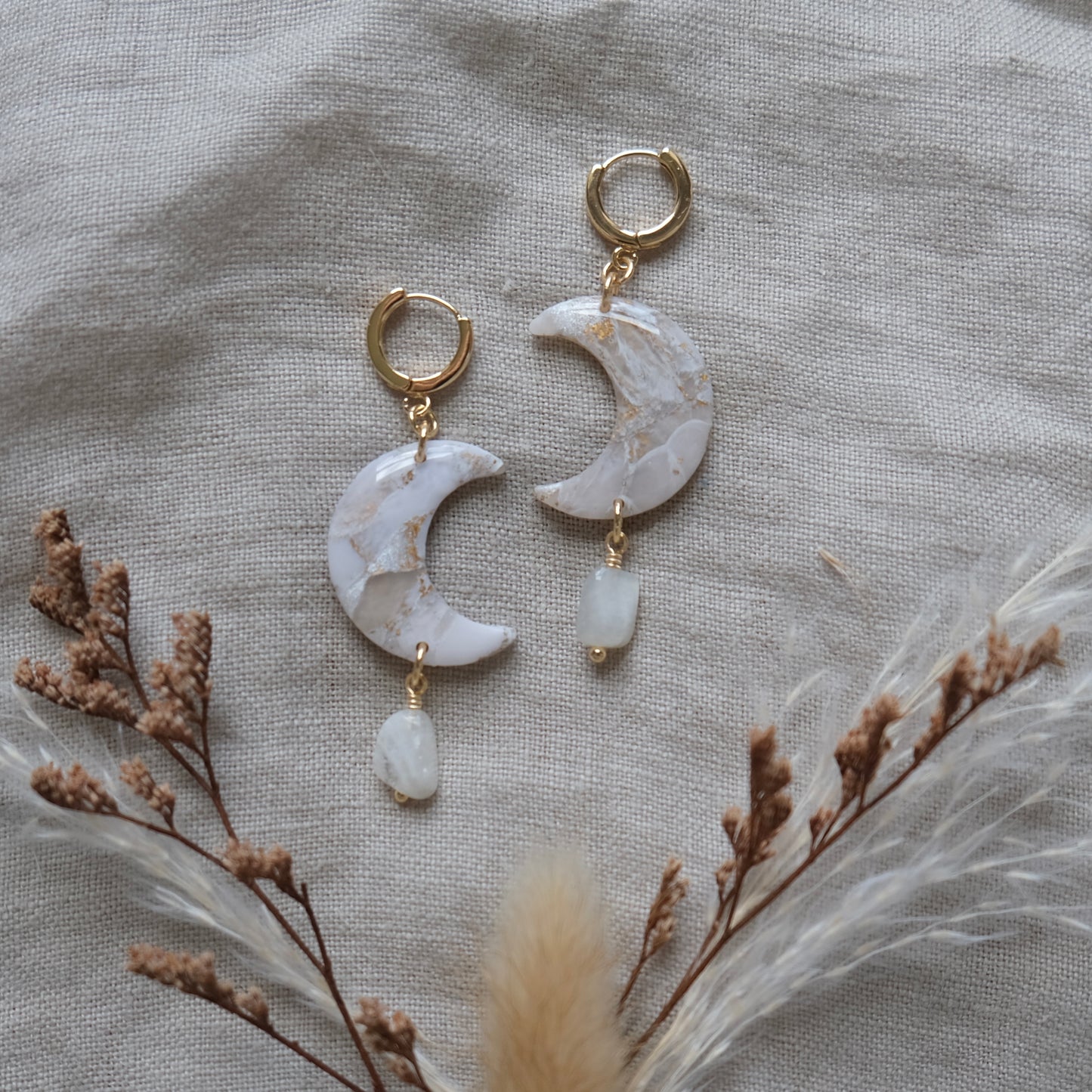 mini luna | pearly gold + moonstones